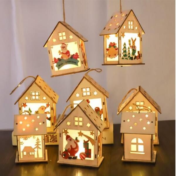 Weihnachts-Heimdekoration, Blockhütte, zum Aufhängen, Bastelset aus Holz, Puzzle-Spielzeug, Weihnachts-Holzhaus mit Kerzenlichtleiste, Weihnachtsgeschenke für Kinder