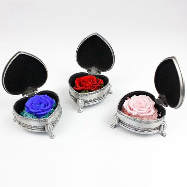 

gift wrap preserved flower box rose heart metal jewelry mother's day valentine's1