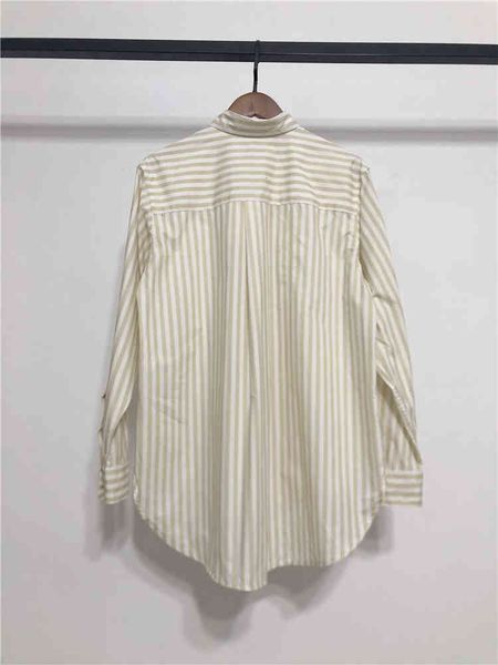 

shirt cotton blouses stripe embroidered simple long-sleeved vecx, White