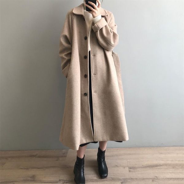 

women's wool & blends alien kitty winter woolen elegant long coats straight warm 2021 office lady streetwear women trench windb, Black