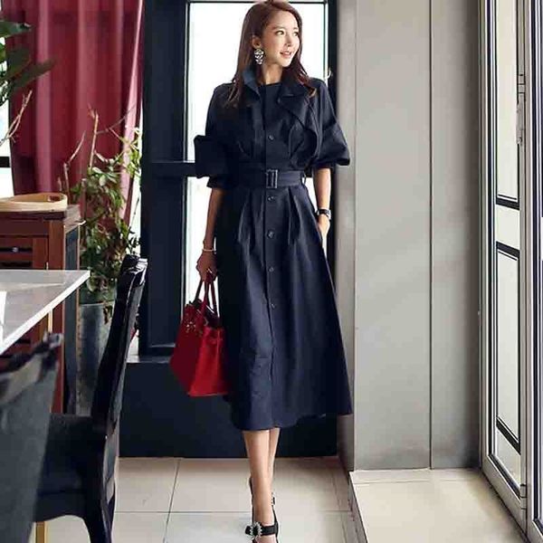

spring windbreaker women single-breasted loose a-line trench coat elegant chic sashes outerwear bussiness long trench 210514, Black;brown