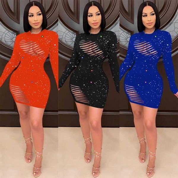 

womens nightclub dress plus size clothing ripped hollow out dresses long sleeve mini hip skirt shiny sequin dress clubwear clothes, White;black