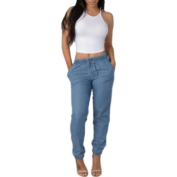 

summer trousers elastic waist women capri casual high blue skinny, Black;white