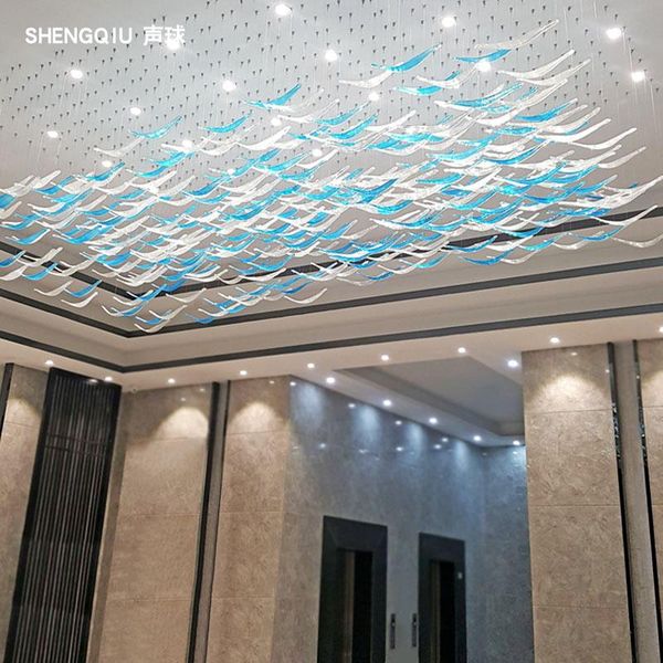 

pendant lamps el lobby sales crystal lighting villa ktv modern minimalist blue glass chandelier