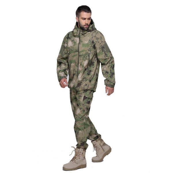 

gym clothing outdoor jacket and pants for men male ghillie suit training uniform winter fishing camouflage suits hunting set, White;black