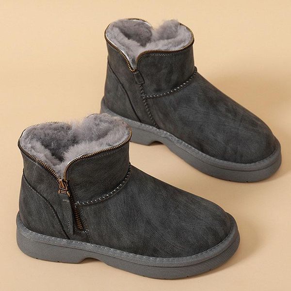 

boots 2021 wool soft leather snow women warm thick plush winter shoes zip-up platform outdoor footwear female cotton booties, Black