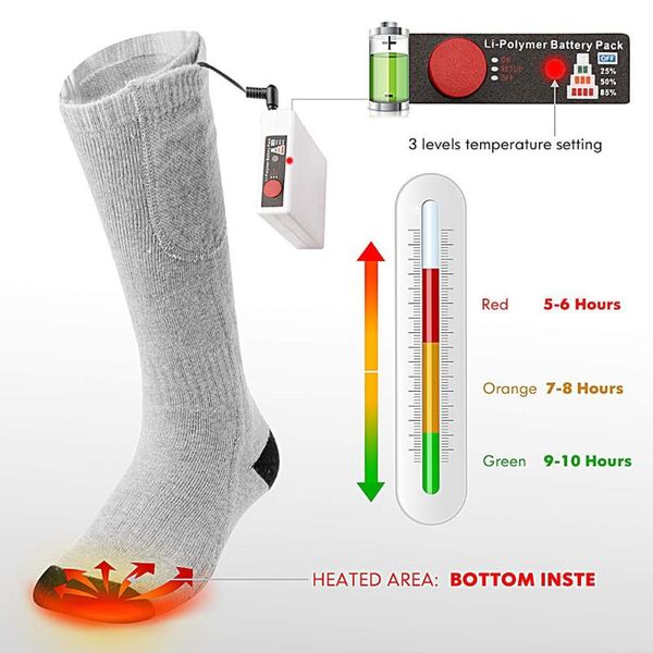 

sports socks 1 pair outdoor heated winter hunting breathable warm feet foot skiing electric warming thermal, Black
