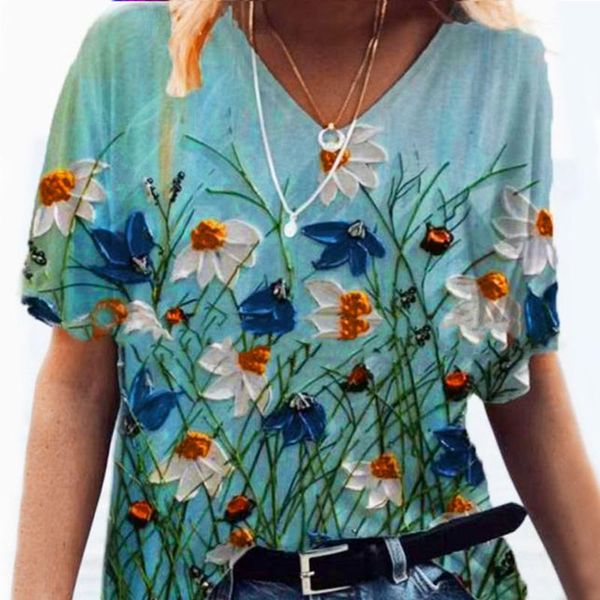 

women's t-shirt aesthetic woman tshirts women fashion colorful flowers short-sleeved ladies printed mujer camisetas femme t-shirts, White