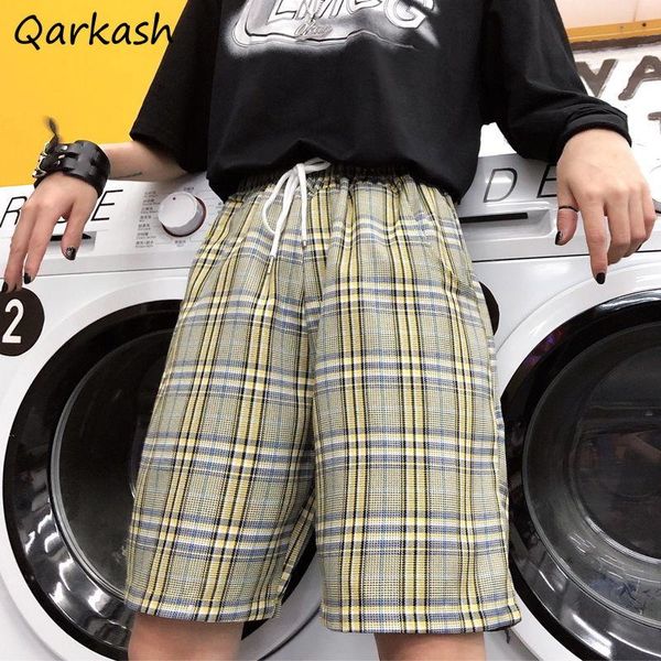 

women's pants & capris knee length women plaid loose summer harajuku elastic waist all-match leisure fashion street teens classic bot, Black;white