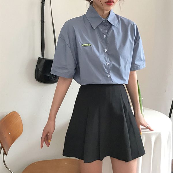 

2 colors femme womens summer korean sweet style letter short sleeve shirt women blouses office shirts (f3713), White