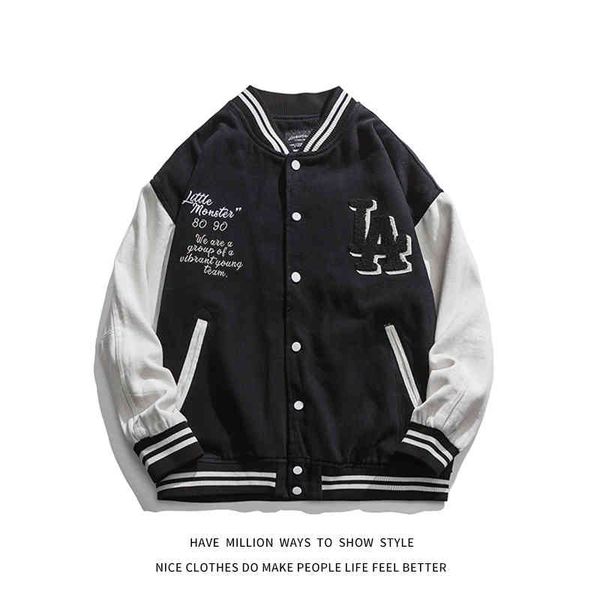 

2021 new fashion spring&autumn la embroidery women's baseball et men's coat couple varsity bomber boyfiend style, Black