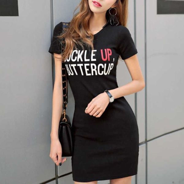 

summer letter print short sleeve t shirt casual slim hip mini party dres's korean dresses clothes bep78z 210603, Black;gray