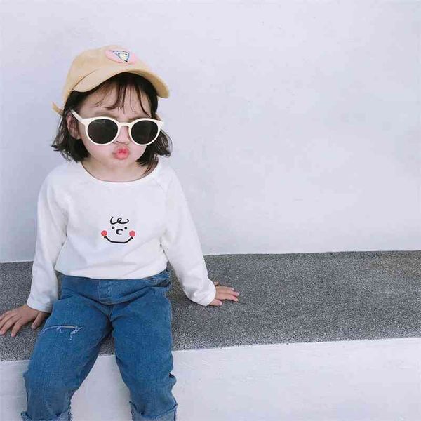 

spring autumn 100% cotton cartoon long sleeve t shirts for boys and girls baby all-match casual children clothing 210708, Blue