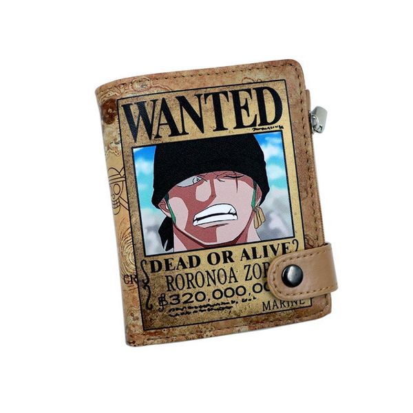 

anime one piece short wallet roronoa zoro synthetic leather purse with coin pocket, Red;black