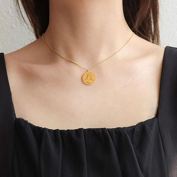 

abstract face line round choker necklace for women girl gold silver color titanium steel simple pendant necklaces collares