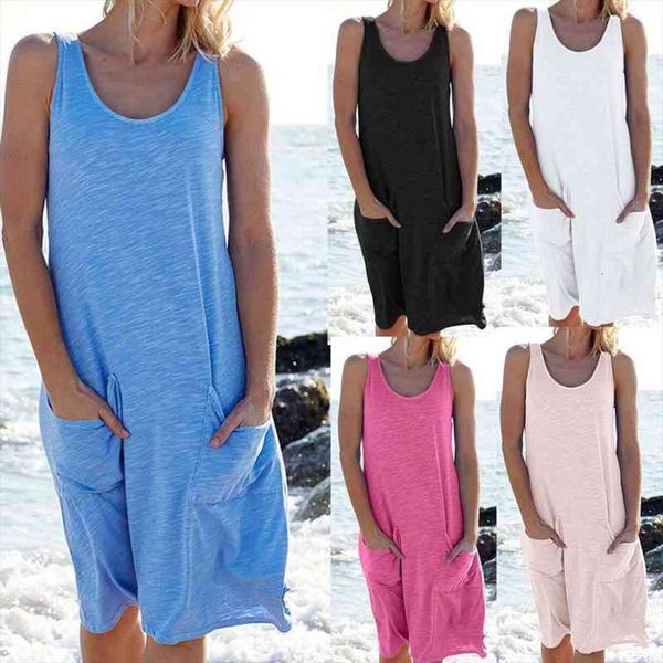 

women casual solid color sundress o neck sleeveless pockets loose beach dress sleeveless party beach dress women vestidos, Black;gray