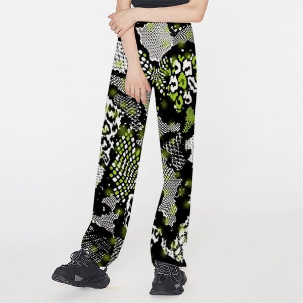 

women's pants & capris focal20 streetwear dark green snakeskin print women elastic waist wed leg female trousers casual loose autumn la, Black;white
