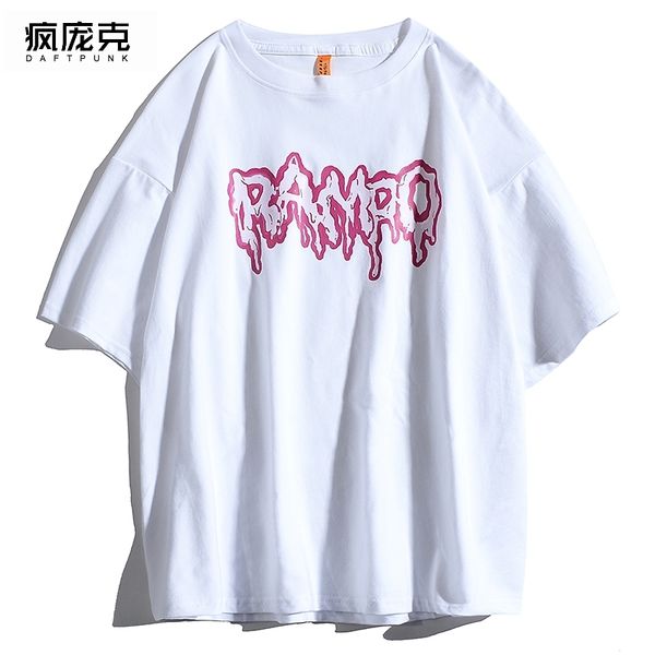 

summer dissolving short sleeve t-shirt round neck letter fashion brand high street bf couple pure cotton men's and women's, White;black