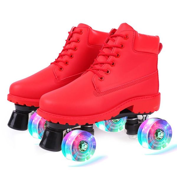 

inline & roller skates red pu leather 4 wheel quad rollerblading woman children summer 6 color sneakers patines europe size 36-46