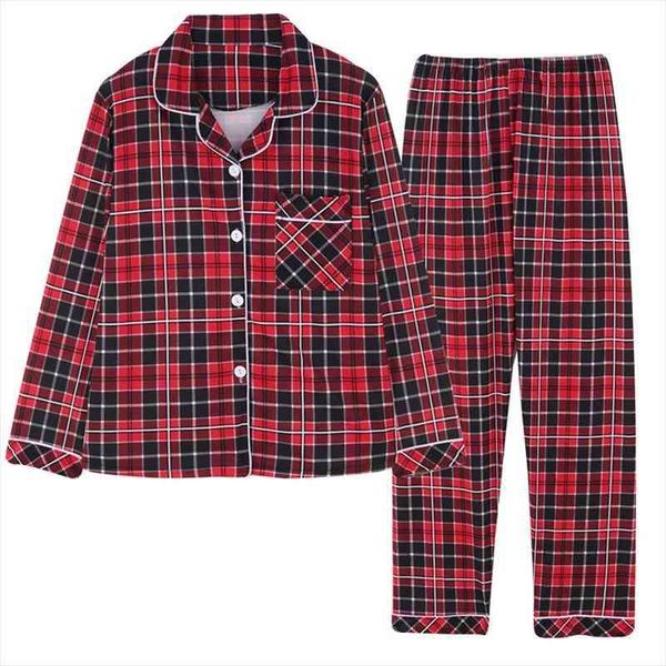 

spring plaid two-piece home suit for women viscose long-sleeved lapel pants pajamas women summer pyjamas femme home clothes, Black;red