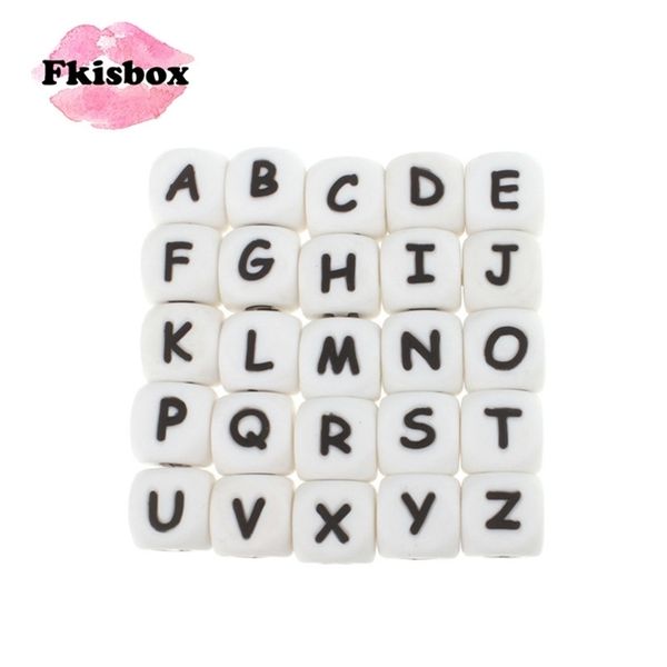 

fkisbox 100pcs/lot 12mm letter silicone beads alphabet spelling name bpa baby teething teether necklace pacifier chain diy 211106