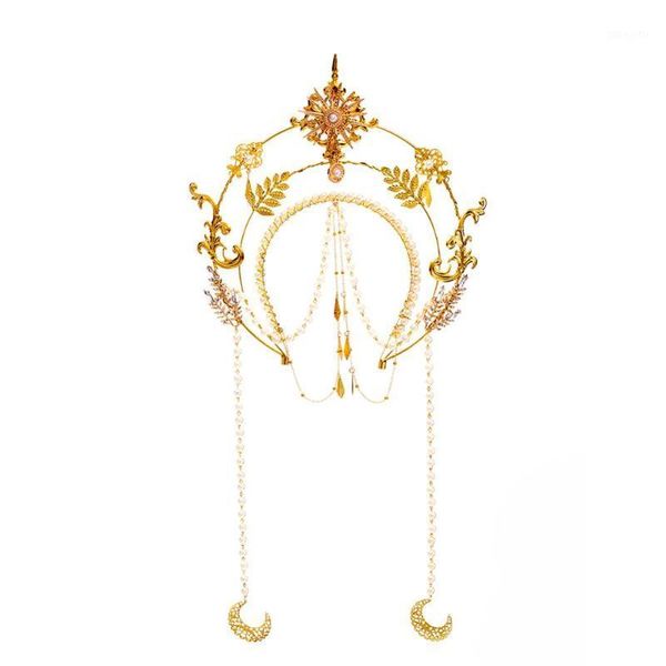 

gold halo crown tassels headband lolita hair hoop virgin mary headpiece band1