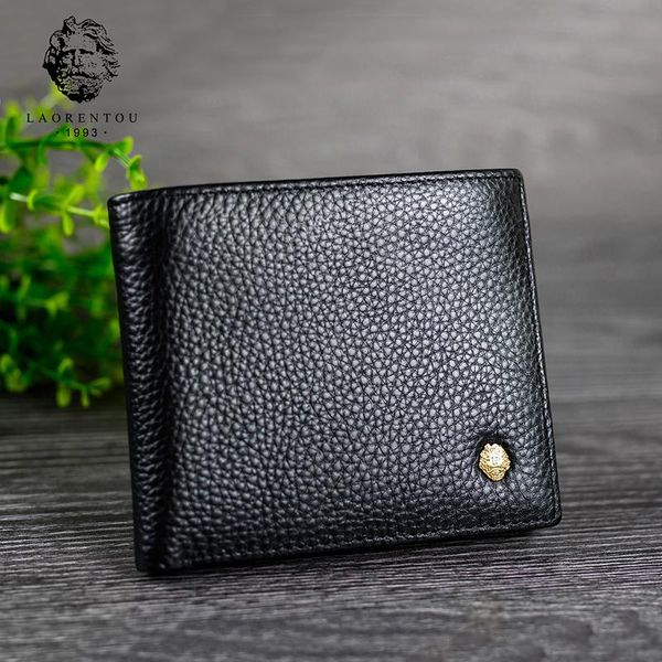 

wallets laorentou men wallet genuine leather coin purse short vintage cow casual man standard card holders, Red;black