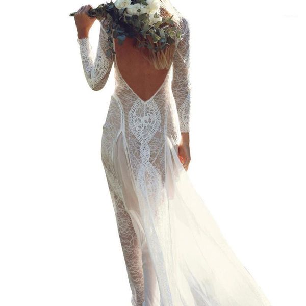 

casual dresses 2021 arrival women backless lace dress long sleeve see-through fashion for party ball, Black;gray