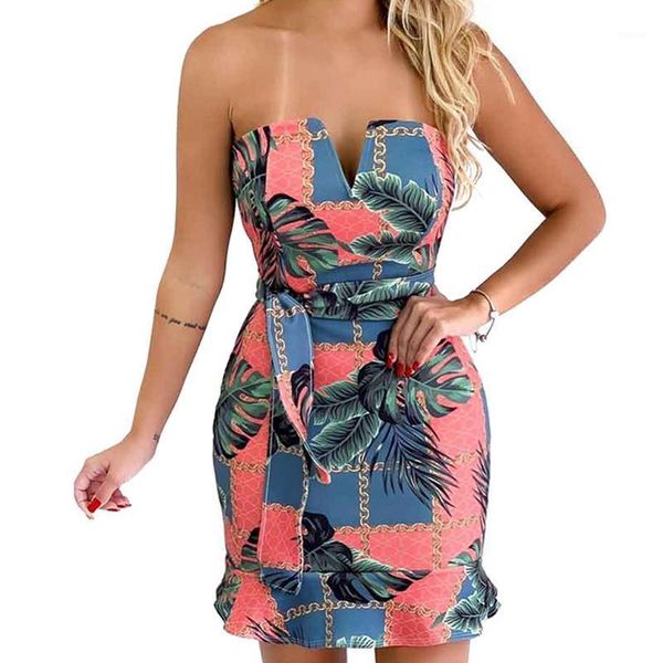 

summer fashion strapless dress women casual sports party beach cocktail pencil print wrap ruffle dresses women's swimwear, White;black