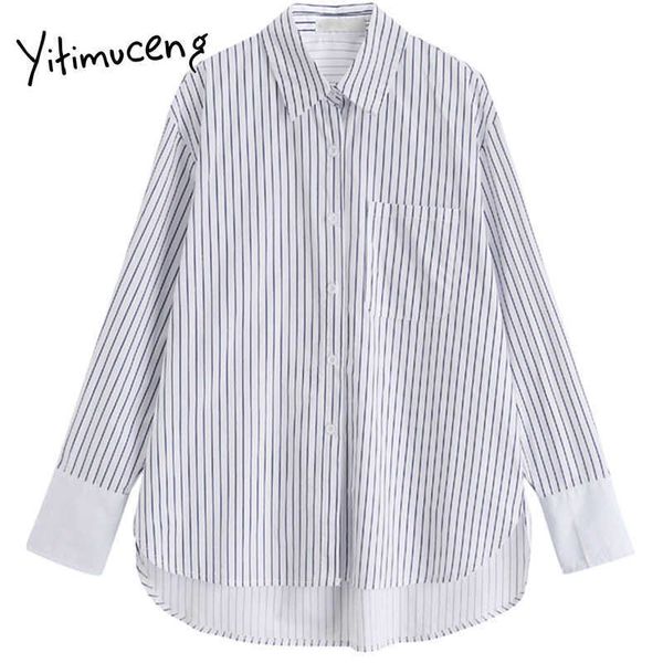 

yitimuceng striped patchwork blouse women button up shirts loose spring korean long sleeve turn-down collar casual 210601, White