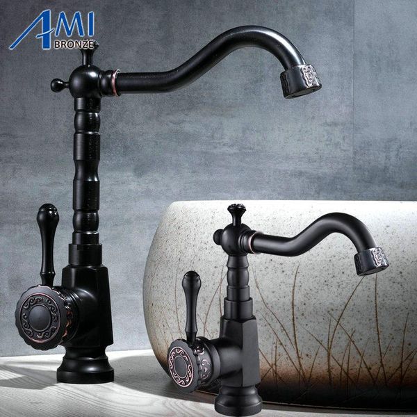 

ly carved black bronze brushed basin faucet 360 swivel handle bathroom faucets cold mixer tap kitchen 906b sink