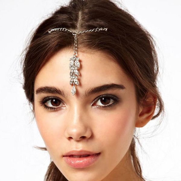 

hair clips & barrettes summer style bohemia leaves chain tiara jewelry for women rhinestone forehead headband accessories gift, Golden;silver