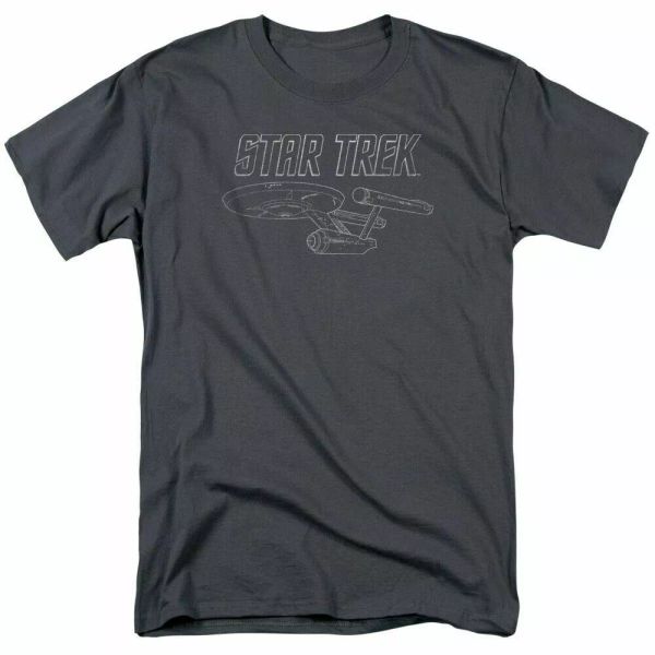 

star trek tos enterprise t shirt licensed sci-fi tv classic tee new charcoal, White;black