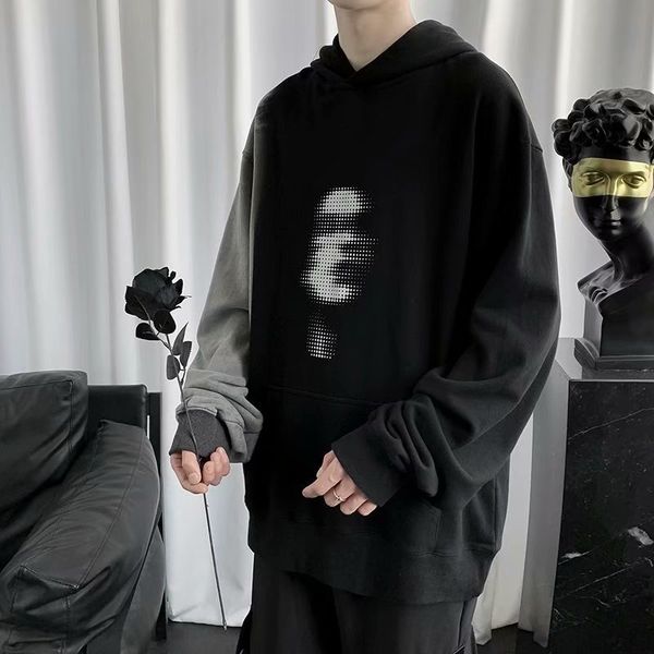 

mens sweater spring and autumn hooded men's long sleeve hip-hop trend personalized sweater 2021 new ruffian handsome inner bottom top, Black