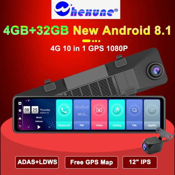 

12" 4g car dvr android 8.1 adas dash camera gps navigation hd 1080p dual lens video recorder rearview mirror dvrs