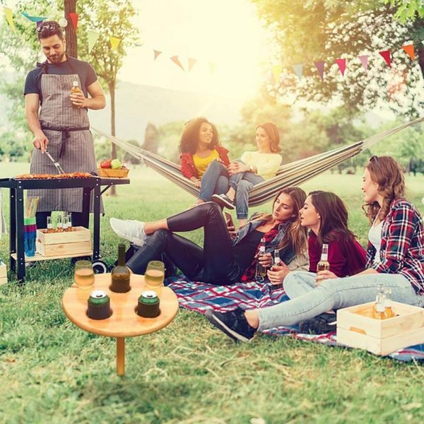 

camp furniture outdoor foldable wine table with round deskcamping easy to carry wooden garden travel beach