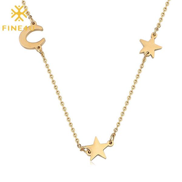 

pendant necklaces fine4u n448 stainless steel moon and stars pendants necklace initial choker for women, Silver