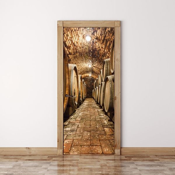 Наклейка ПВХ водонепроницаемый винный погреб Home Decor France Art 3D принт наклейки самоклеясь Спинка DIY бумаги для спальной дверной наклейки 210317