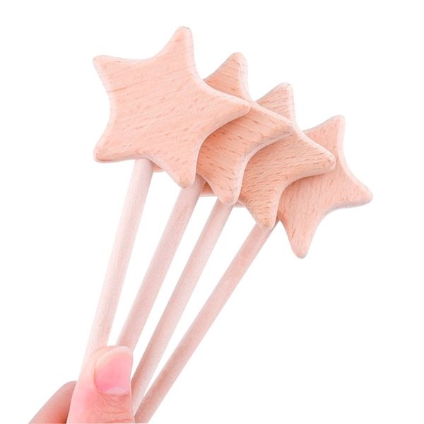 

baby toys 50pc beech wooden star teether five-pointed rod waldorf rodent play gym for girl product rattle 211106