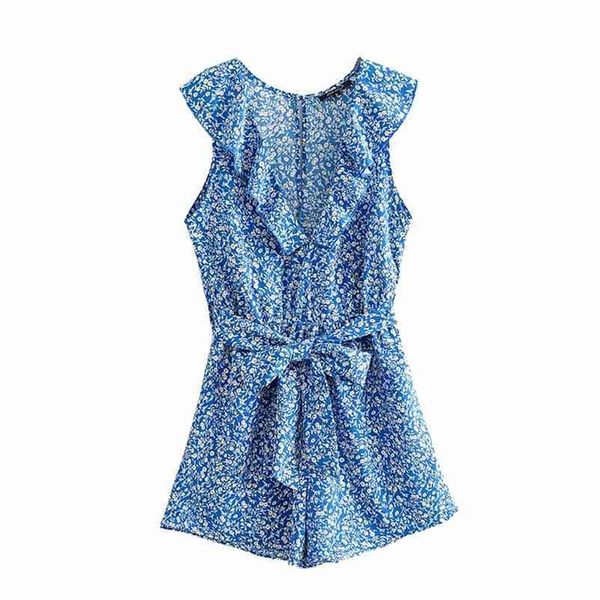 

women's summer print jumpsuit with belt casual slim sleeveless v-neck beach rompers playsuit 210524, Black;white