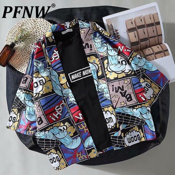 

men's casual shirts pfnw 2021 chinese shirt summer seven sleeve kimono cardigan couple's cool loose thin fashion chic tide 21d296, White;black