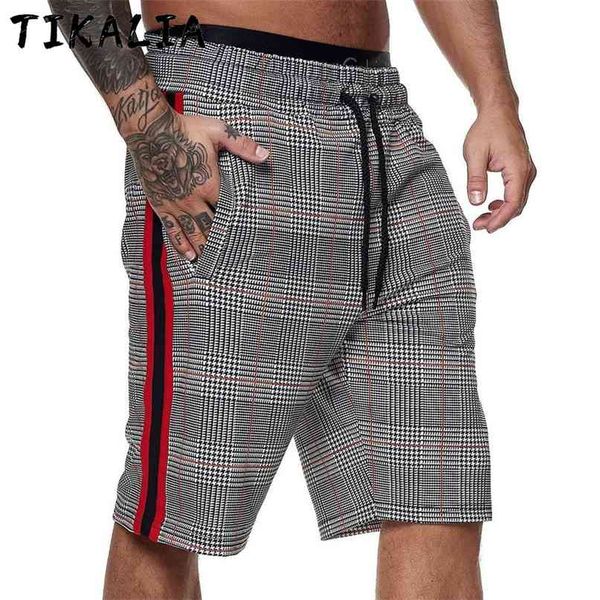 

men's summer shorts size stripe plaid fashion men drawstring casual trousers brand polyester 210712, White;black