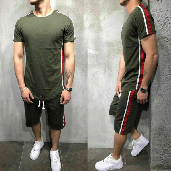 

men's tracksuits men summer sportswear t-shirt tee shorts set casual sets, Gray