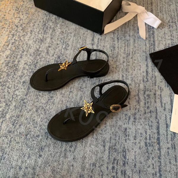 

luxury designer sandals flat bottom pink flip flop inner leather thin shoelace non slip beach shoes slim inlaid with stars and diamonds slip, Black