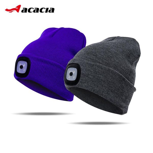 

autumn winter soft comfortable cycling knitted hats bicycle led knit caps for men women bike outdoor sports headlamp beanies & masks, Black