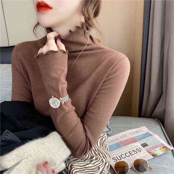 

women's sweaters soft waxy de veet frosted thickened bottoming shirt women's autumn and winter long sleeve t-shirt with solid colo, White;black