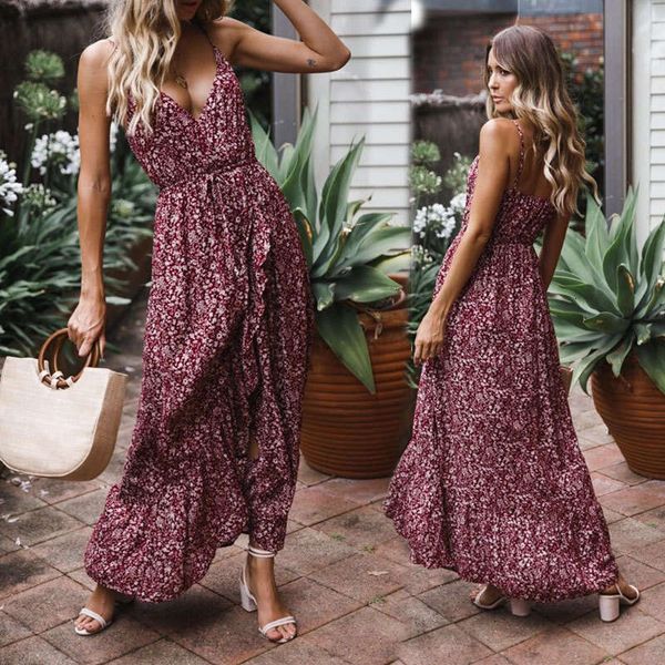 

dresses women's casual spring bohemian suspender floral print dress, Black;gray