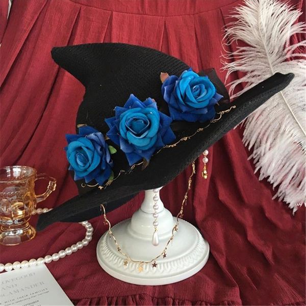 

party hats cosplay accessories gothic big bow magical girl halloween wizard hat rose flower witch
