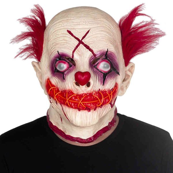 Halloween gruseliger Clown Latexmaske LED-Licht Kopfbedeckung Spukhaus Party Horror knifflige Requisiten