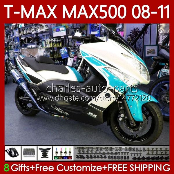 Body Kit für Yamaha TMAX MAX 500 XP500 MAX-500 T Cyan weiß 2008–2011 Karosserie 107No.112 TMAX-500 TMAX500 T-MAX500 2008 2009 2010 2011 MAX500 08 09 10 11 OEM-Verkleidung